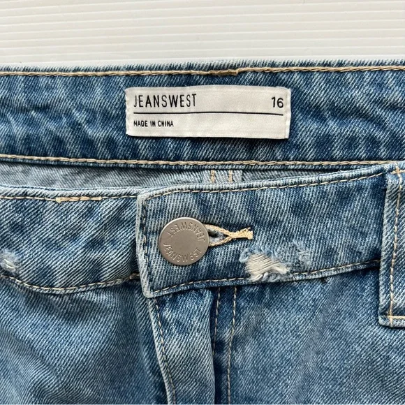 Jeanswest Women’s Mini Denim Skirt A-Line High Waist Distressed Blue Size 16 - Picture 9 of 12